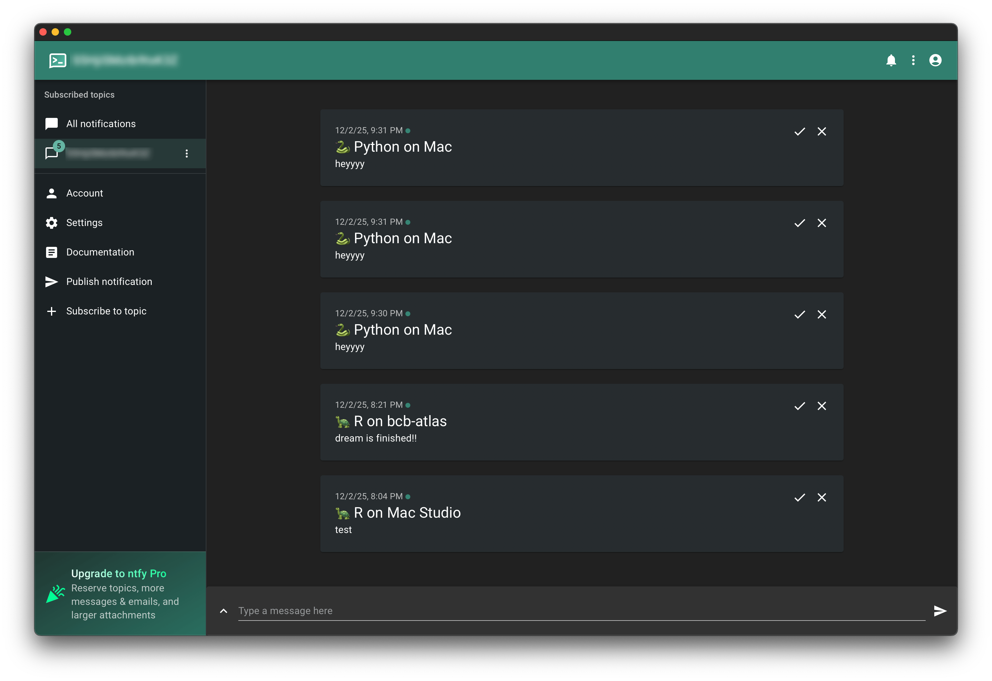 ntfy.sh app on MacOS